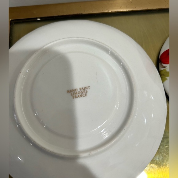 Limoges France Porcelain Tea Cup Saucer set Japan Red Flowers Poppies - Picture 5 of 8